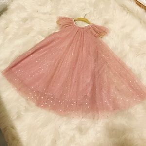 Blush pink toddler dress with silver stars